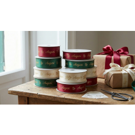 Nastro pacchi in raso stampa in oro 