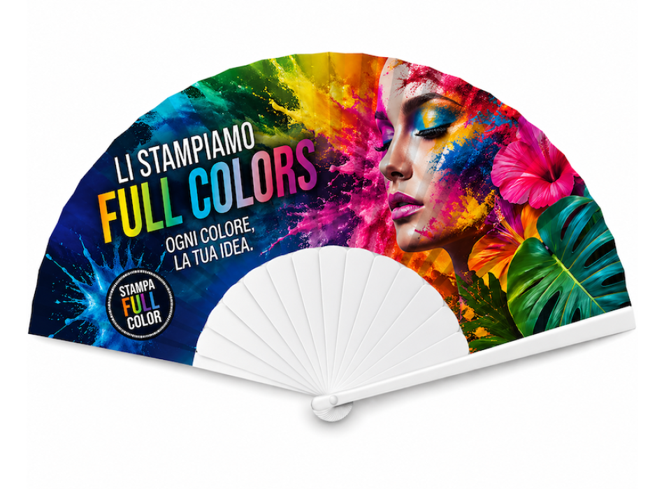 Ventaglio stampato intera superficie plastica - 23 cm 