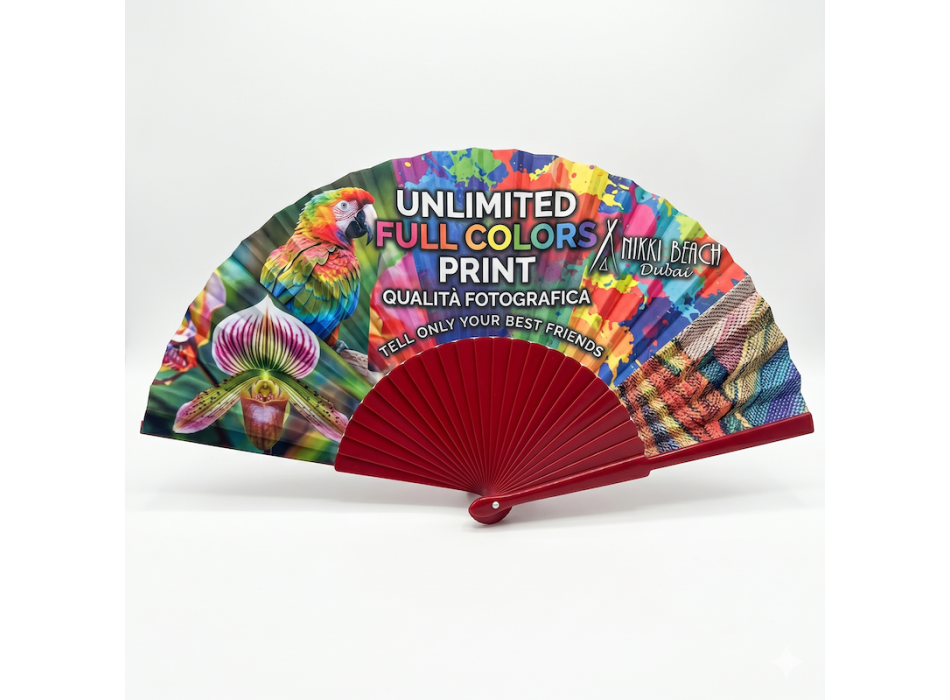 Ventaglio stampato intera superficie plastica - 23 cm 
